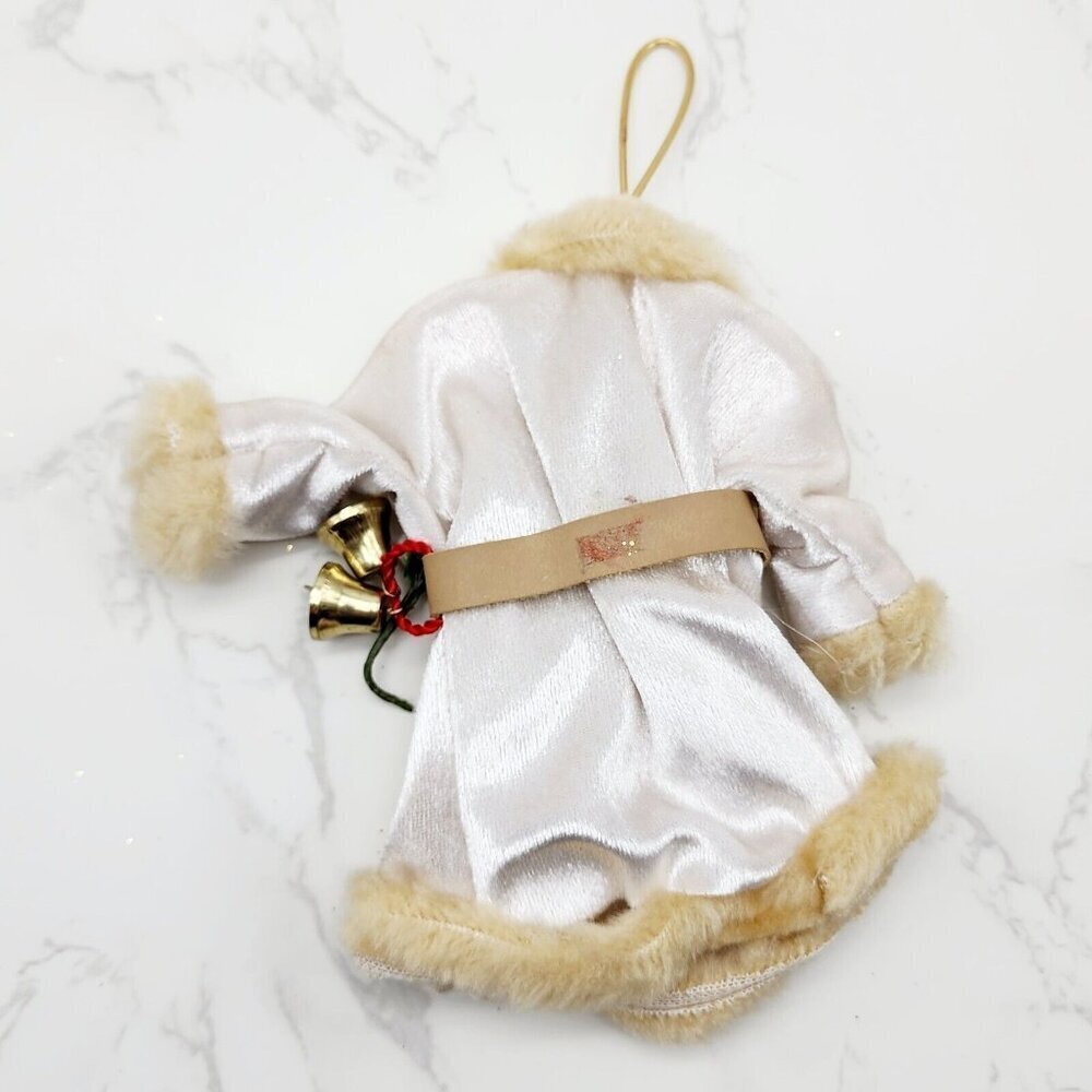 Santa Elf Silver Robe Fur Lined Christmas Tree Ornament bells Decoration Hanger - Picture 3 of 3